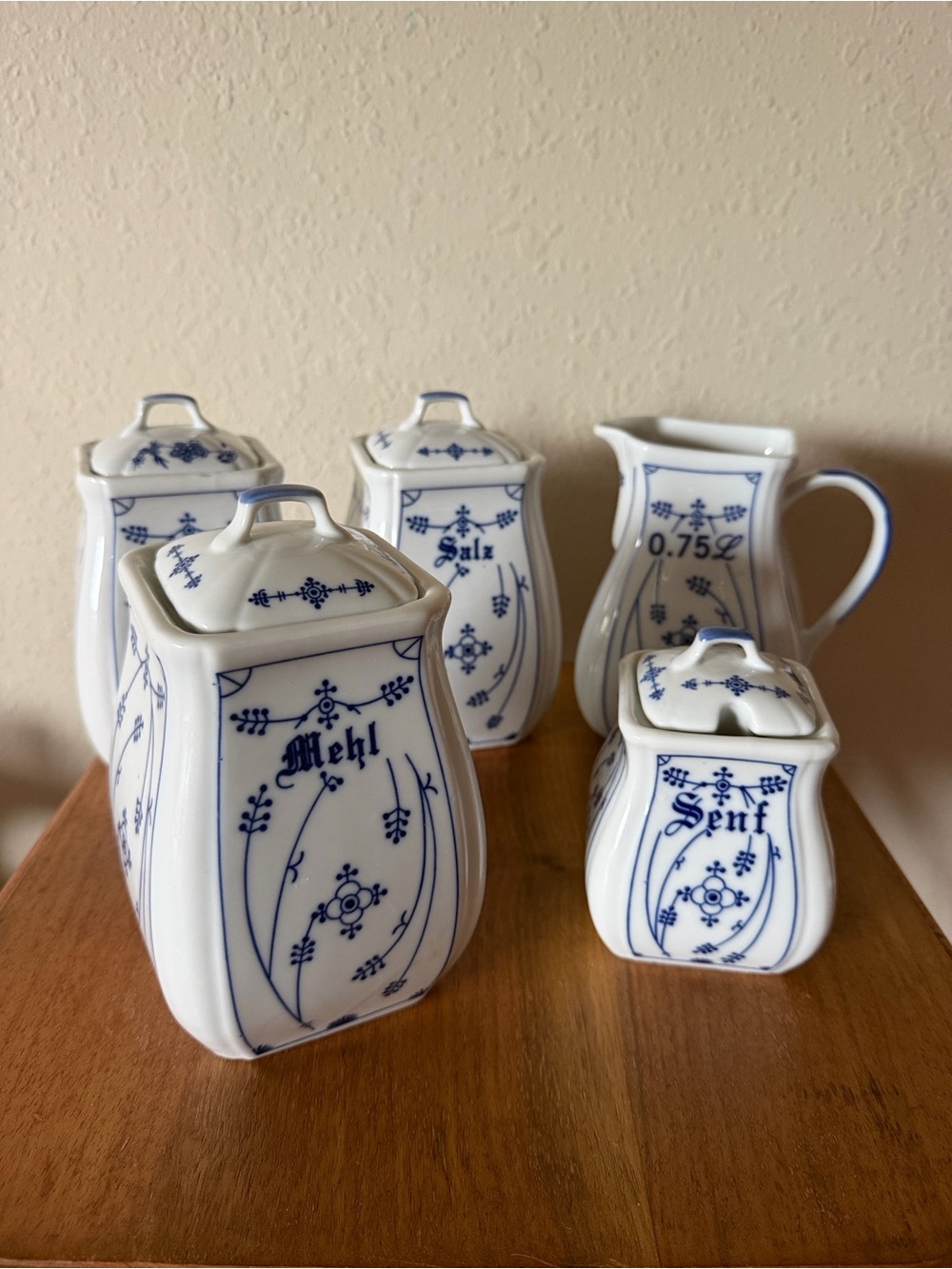 Vintage Blue and White Porcelain Spice Canister Set